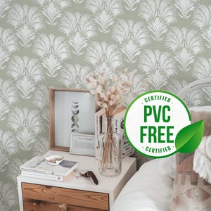 Sage Green Regal von Sara T | Ablösbare Tapete oder ungeklebte Tapete - PVC-Frei | Damast Selbstklebende Tapete
