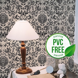 Black and White Botanical by Sara T | Removable Peel and Stick wallpaper or Unpasted wallpaper - PVC-Free | Damask Self-adhesive wallpaper