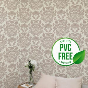 Beige Verdant Majesty by Sara T | Ablösbare Tapete oder ungeklebte Tapete - PVC-Frei | Damast Selbstklebende Tapete