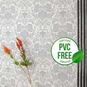 Grau und Weiß Royal Garden von Sara T | Ablösbare Tapete oder ungeklebte Tapete - PVC-Frei | Damast Selbstklebende Tapete