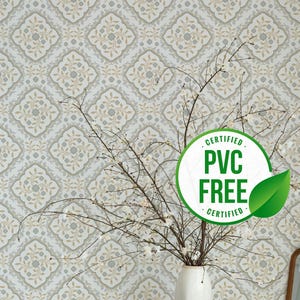 Beige und Grau Floral von Sara T | Ablösbare Tapete oder ungeklebte Tapete - PVC-Frei | Damast Selbstklebende Tapete