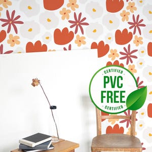 Rot-weiße Blumentapete | Ablösbare Tapete oder ungeklebte Tapete - PVC-Frei |  Selbstklebende Tapete