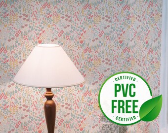 Beige and pink floral wallpaper | Removable Peel and Stick wallpaper or Unpasted wallpaper - PVC-Free |  Self-adhesive wallpaper