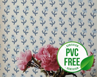 White and light blue floral wallpaper | Removable Peel and Stick wallpaper or Unpasted wallpaper - PVC-Free |  Self-adhesive wallpaper