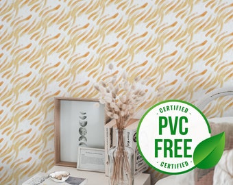 Yellow and white brush stroke wallpaper | Removable Peel and Stick wallpaper or Unpasted wallpaper - PVC-Free |  Self-adhesive wallpaper