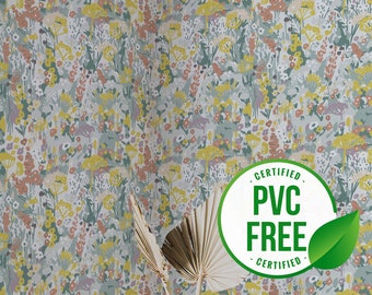 Green and yellow floral wallpaper | Removable Peel and Stick wallpaper or Unpasted wallpaper - PVC-Free |  Self-adhesive wallpaper