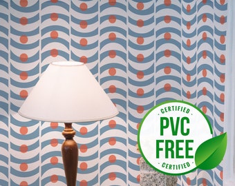 Light Blue and orange vintage wallpaper | Removable Peel and Stick wallpaper or Unpasted wallpaper - PVC-Free | Self-adhesive wallpaper