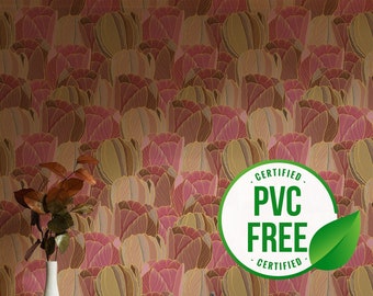 Pink and red floral wallpaper | Removable Peel and Stick wallpaper or Unpasted wallpaper - PVC-Free |  Self-adhesive wallpaper