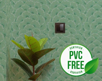 Green floral wallpaper | Removable Peel and Stick wallpaper or Unpasted wallpaper - PVC-Free | Vintage Self-adhesive wallpaper