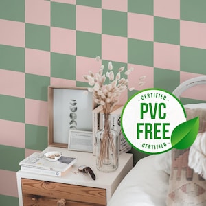 Rosa und Grün Geometrische Tapete | Ablösbare Tapete oder ungeklebte Tapete - PVC-Frei | Selbstklebende Tapete