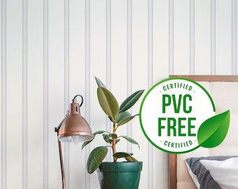 Beige and Light Blue French Stripe wallpaper | Removable Peel and Stick wallpaper or Unpasted wallpaper - PVC-Free | Self-adhesive wallpaper