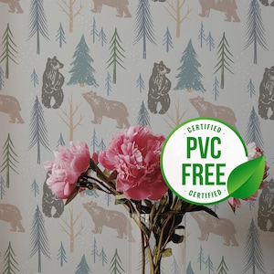 Braune und graue Bären Tapete | Ablösbare Tapete oder ungeklebte Tapete - PVC-Frei |  Selbstklebende Tapete