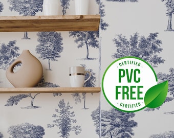 Blue and White Toile wallpaper | Removable Vintage Toile Peel and Stick wallpaper or Unpasted wallpaper - PVC-Free | Self-adhesive wallpaper