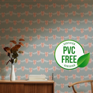 Grün und Rosa Schleife Tapete | Ablösbare Tapete oder ungeklebte Tapete - PVC-Frei |  Selbstklebende Tapete