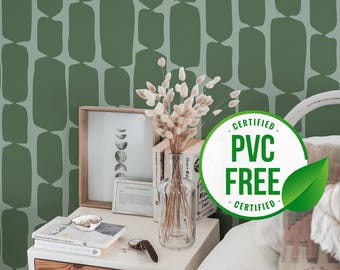 Green retro wallpaper | Removable Peel and Stick wallpaper or Unpasted wallpaper - PVC-Free | Self-adhesive wallpaper