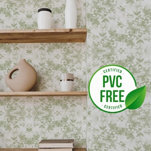 Grün und Weiß Blumentapete | Ablösbare Tapete oder ungeklebte Tapete - PVC-Frei | Selbstklebende Tapete