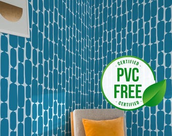 Blue and light blue retro wallpaper | Removable Peel and Stick wallpaper or Unpasted wallpaper - PVC-Free | Self-adhesive wallpaper
