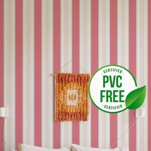 Pink French Stripe wallpaper | Removable Peel and Stick wallpaper or Unpasted wallpaper - PVC-Free | Self-adhesive wallpaper