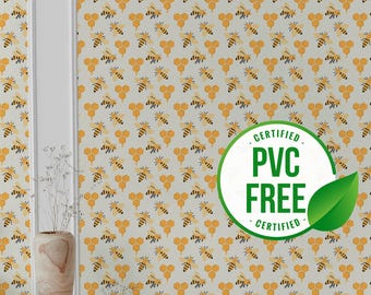 Honeycomb and Bee wallpaper | Removable Peel and Stick wallpaper or Unpasted wallpaper - PVC-Free | Self-adhesive wallpaper