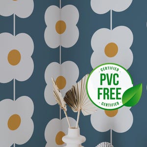 Blau-Weiße Blumentapete | Ablösbare Tapete oder ungeklebte Tapete - PVC-Frei | Selbstklebende Tapete