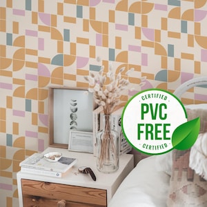 Rosa und Orange Moderne Fliesen Tapete | Ablösbare Tapete oder ungeklebte Tapete - PVC-Frei | Selbstklebende Tapete
