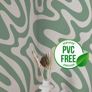 Salbeigrün und Beige Funky Tapete | Ablösbare Tapete oder ungeklebte Tapete - PVC-Frei | Selbstklebende Tapete