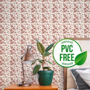 Rot und Beige Blumentapete | Ablösbare Tapete oder ungeklebte Tapete - PVC-Frei | Selbstklebende Tapete