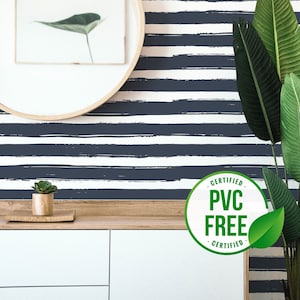 Carta da parati autoadesiva Navy Brush Stroke / Carta da parati rimovibile a righe stacca e attacca o Carta da parati non incollata - Senza PVC / Decorazione murale rustica