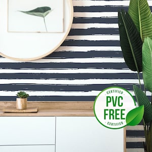 Navy Brush Stroke Self-adhesive wallpaper | Striped removable peel and stick wallpaper or Unpasted wallpaper - PVC-free | Rustic Wall Décor