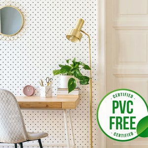Tiny polka dot self-adhesive wallpaper | Removable peel and stick wallpaper or Unpasted - PVC-free | Black and White polka dot | Dots Décor