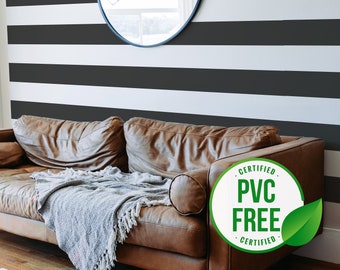 Stripe self-adhesive wallpaper | Black and white Wide stripe peel and stick wallpaper or Unpasted wallpaper - PVC-free | Horizontal stripes