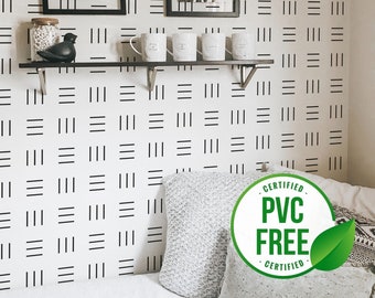 Geometric line pattern self-adhesive wallpaper | Black and white Removable Peel and Stick wallpaper or Unpasted wallpaper - PVC-Free