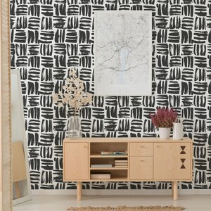 Brushstroke wallpaper | Brush stroke peel and stick wallpaper or Unpasted - PVC-free | Black & White removable wallpaper | Rustic Wall Décor image 3
