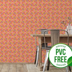 Colorful retro wallpaper | Removable Peel and Stick wallpaper or Unpasted wallpaper - PVC-Free | Circle Wave Self-adhesive wallpaper