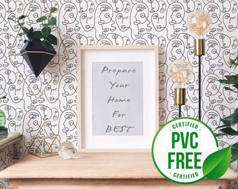 Face line art wallpaper | Removable Peel and Stick wallpaper or Unpasted wallpaper - PVC-Free | Modern Minimal Self-adhesive wallpaper