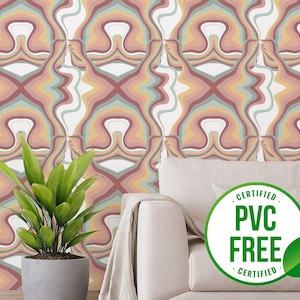 Neutrale psychedelische Tapete | Ablösbare Tapete oder ungeklebte Tapete - PVC-Frei | Abstrakte selbstklebende Tapete