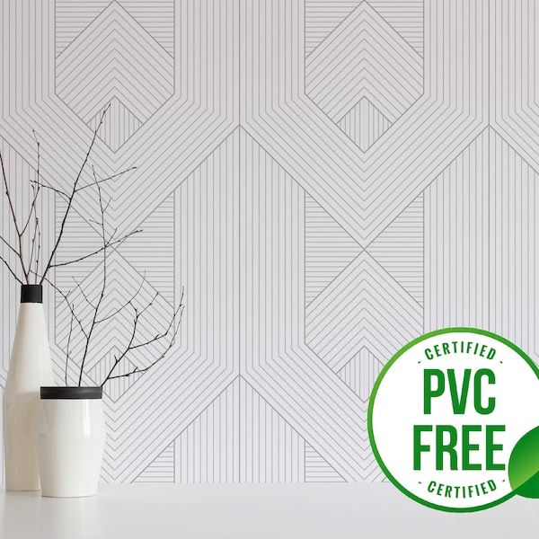 Gray geometric wallpaper | Removable Peel and Stick wallpaper or Unpasted wallpaper - PVC-Free | Minimal Line Art Self-adhesive wallpaper