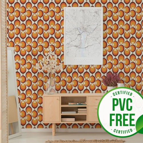 Orange Retro Peel and Stick Wallpaper Retro Removable Etsy