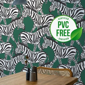 Grüne Zebra-Tapete | Ablösbare Tapete oder ungeklebte Tapete - PVC-Frei |  Selbstklebende Tapete