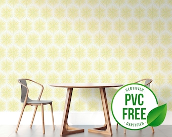 Yellow retro flowers wallpaper | Removable Peel and Stick wallpaper or Unpasted wallpaper - PVC-Free | Stripe Bold Self-adhesive wallpaper