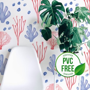 Coral wallpaper | Watercolor Removable Peel and Stick wallpaper or Unpasted wallpaper - PVC-Free | Nautical Self-adhesive wallpaper