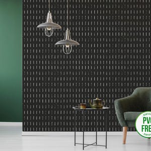 Carta da parati autoadesiva rustica in bianco e nero / Carta da parati con pennellate - stacca e attacca o non incollata - senza PVC / Decorazione rustica con linee corte