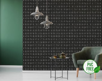 Black and white rustic self-adhesive wallpaper | Brush stroke wallpaper - peel and stick or Unpasted - PVC-free | Rustic short line Décor