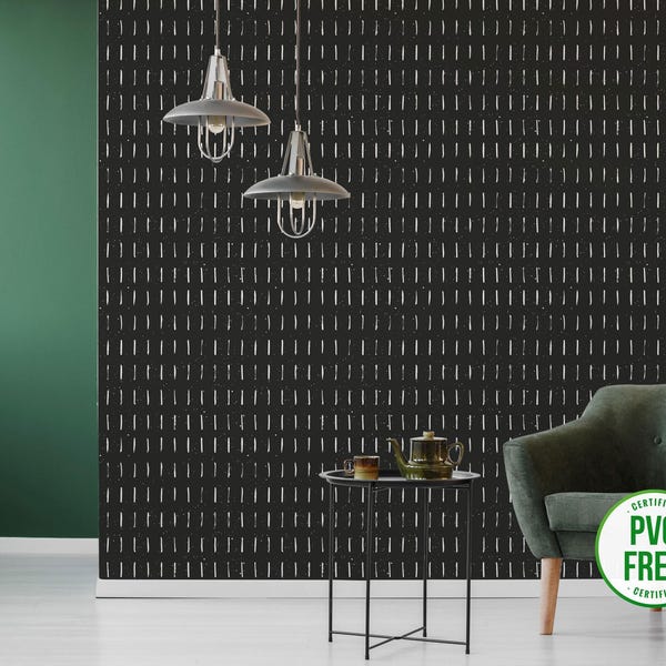 Black and white rustic self-adhesive wallpaper | Brush stroke wallpaper - peel and stick or Unpasted - PVC-free | Rustic short line Décor
