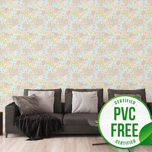 Pastell Sommer Blumen Tapete | Ablösbare Tapete oder ungeklebte Tapete - PVC-Frei | Floral selbstklebende Tapete