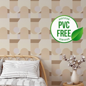 Beige and brown abstract wallpaper | Removable Peel and Stick wallpaper or Unpasted wallpaper - PVC-Free | Geometric Self-adhesive wallpaper
