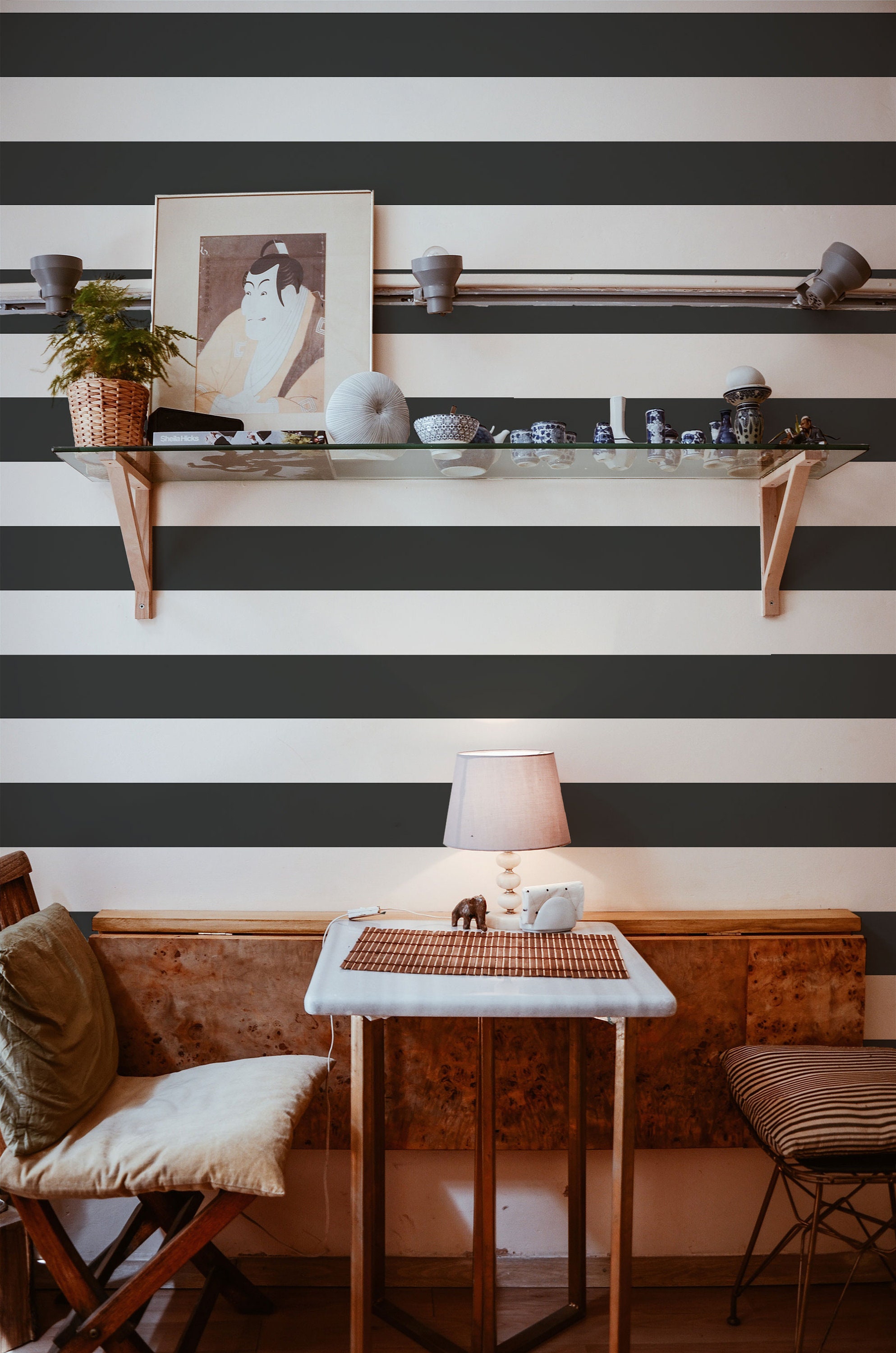 Stripe Selfadhesive Wallpaper Black and White Wide Stripe Etsy UK