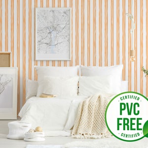 Orange irregular line wallpaper | Removable Peel and Stick wallpaper or Unpasted wallpaper - PVC-Free | Striped Self-adhesive wallpaper