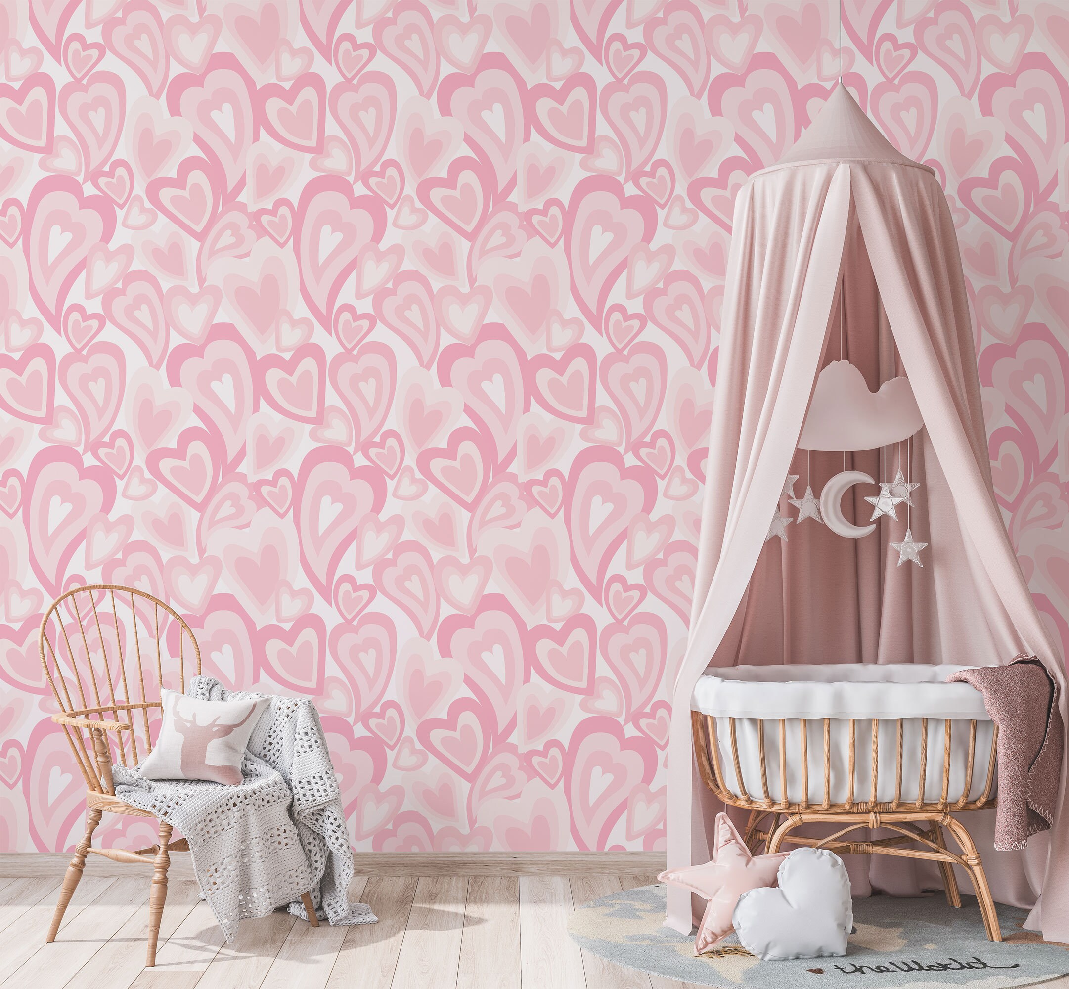Peel & Stick Wallpaper 2FT Wide Love Heart Pink Pastel Custom