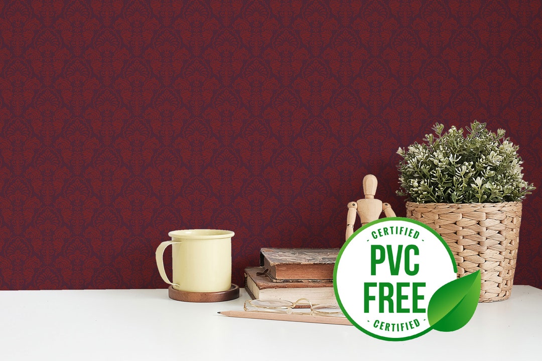 Burgundy Damask Wallpaper Removable Peel and Stick Wallpaper or
